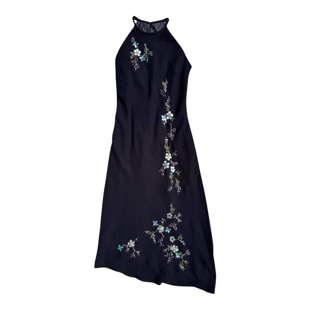 Jones NY Y2K Black Embellished Halter Maxi Dress 90s 2000s Floral Sequin - 8